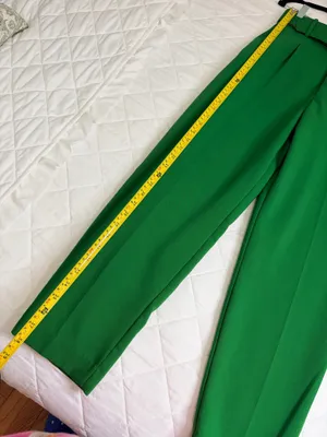 ZARA Green Belted High Waist Tapered Ankle Career Dress Pants S Classic Office thumbnail 6