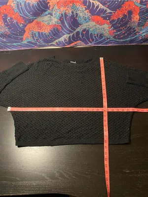 Express Black Open-Knit Crewneck Sweater thumbnail 3