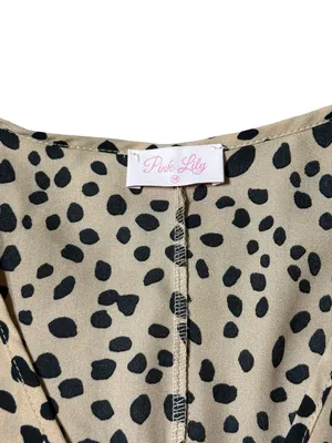 Pink Lily Leopard Tiered Mini Dress M Cheetah Dalmatian Animal Print Ruffle Boho thumbnail 2