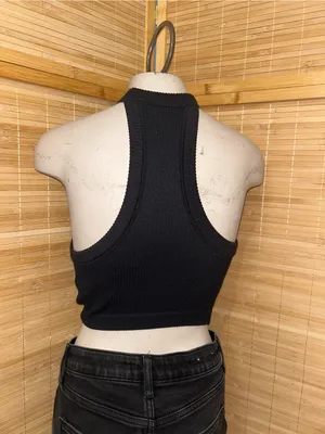 Aerie halter crop top ribbed stretchy knit fabric high neckline tank top small thumbnail 3