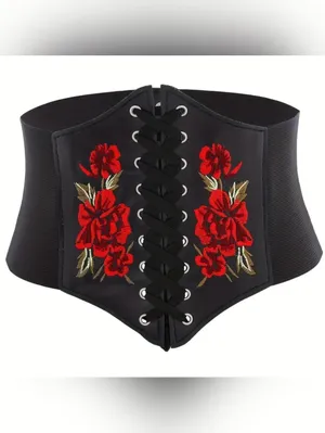 Black Floral‎ Embroidered Waist Elastic Corset Belt One Size thumbnail 12