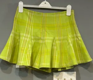 Maeve Anthropologie Skirty Godet Skort chartreuse‎ green plaid size 4 NEW thumbnail 1