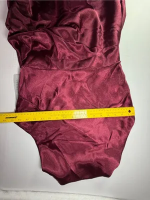 Betsy & Adam Satin Halter Maxi Dress in Burgundy thumbnail 3