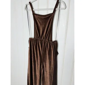 Earthbound Trading Co Brown Velvet Corduroy Wide Leg Overalls Jumpsuit Small NEW thumbnail 4