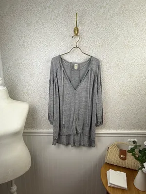 We The Free Gray Oversized Just A Henley Front Tie Top - Size - Medium thumbnail 2