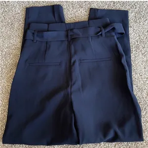 Navy Blue Paperbag Waist Straight Leg Pants trousers thumbnail 5