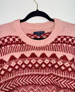 American Eagle Jegging Fit Sweater Pink Red Fair Isle Oversized thumbnail 2