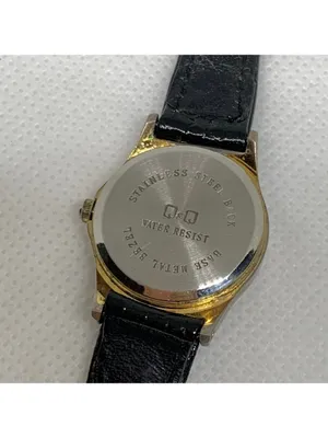 Vintage Q&Q women’s watch 22mm gold tone black leather band up to 7” running thumbnail 6