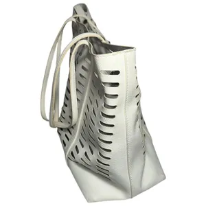Anthropologie White Rafaella Large Faux Leather Toe Bag thumbnail 5