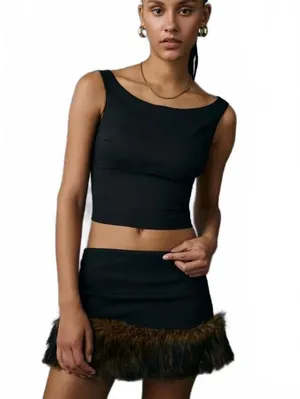 Urban Outfitters Fur-Ever Fine Faux Fur Trim 2-Piece Skirt Set NWT Black Large thumbnail 4