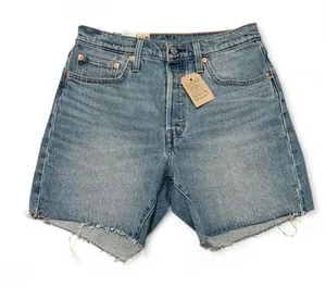 Levi’s 501 women’s mid thigh blue raw hem jean shorts thumbnail 1