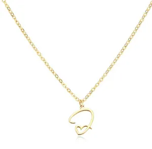 Letter J Cursive Heart Initial Necklace Gold thumbnail 1