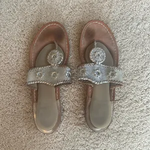 Jack Rogers Jacks Flat Sandal in Shiny Silver & Gold thumbnail 2