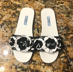 Prada Floral Leather Slides Sz7 thumbnail 1