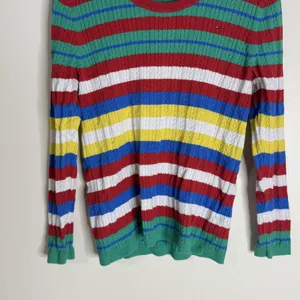 Tommy Hilfiger Sweater Womens Large Multicolor Striped Cable Knit Pullover Crew thumbnail 4
