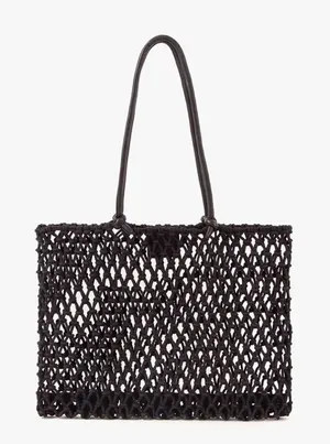 Clare V Black Sandy Tote Bag Cotton Rope Macrame Leather Handles NWT thumbnail 1