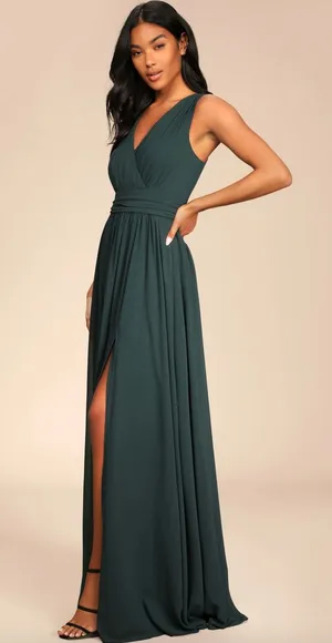 Lulus Thoughts of Hue Emerald Green Surplice Maxi Dress Formal Large NWT thumbnail 1