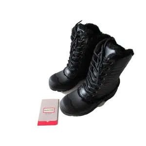 NIB HUNTER Original Shearling Lined Pac in Black Lace-up Rain Boots US 6 $235 thumbnail 2