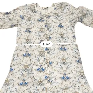Tuckernuck Dress Womens M Blue White Floral Cotton Puff Sleeve Tiered Midi thumbnail 9