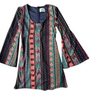 Judith March Bell Sleeve Mini Dress‎ Womens Medium Geometric Tribal Print Retro thumbnail 1