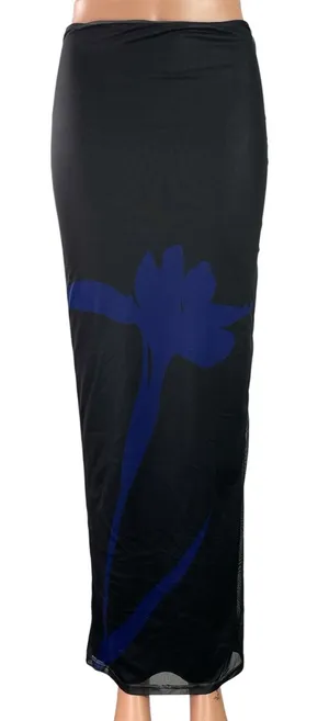 Superdown Women's Black Floral Graphic Print Straight Pencil Maxi Skirt Size S thumbnail 1