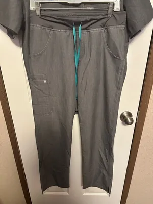 Figs Charcoal Scrub Pants with Teal Drawcord thumbnail 5