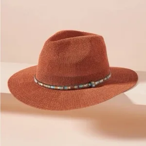 Anthropologie Cali Dream Rust Boho Wide Brim‎ Fedora Hat Beaded Band One Size thumbnail 3