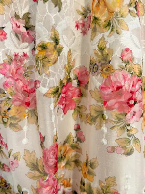 Gianni Bini Cream Floral Lace Maxi with Pink & Green Accents Size 6 thumbnail 4