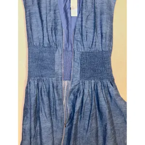 Anthropologie Tommie Denim Eyelet Trim Dress Blue cotton Midi Zip Front L NEW thumbnail 7