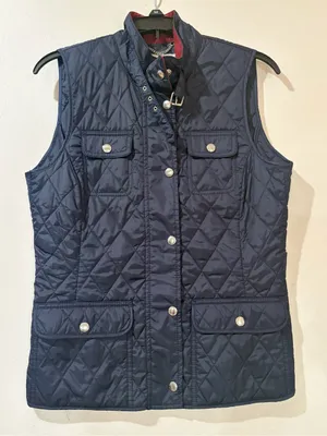 Banana Republic Navy Blue Quilted Vest Corduroy Trim Collar Women's Small thumbnail 2