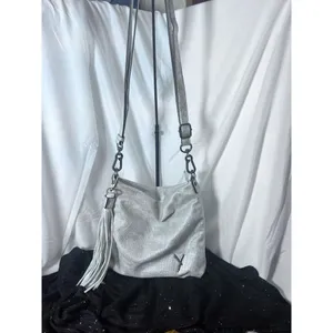 Suri‎ Frey Crossbody Shoulder Hobo Bag Purse Silver Vegan Tassel EUC thumbnail 2
