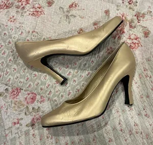 Charles Jourdan Metallic Gold Leather High Heel Pumps thumbnail 1