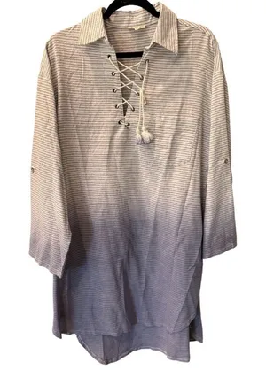 POL Blue/White Stripe and Ombre Tassel Tie Shirt Dress Medium thumbnail 1