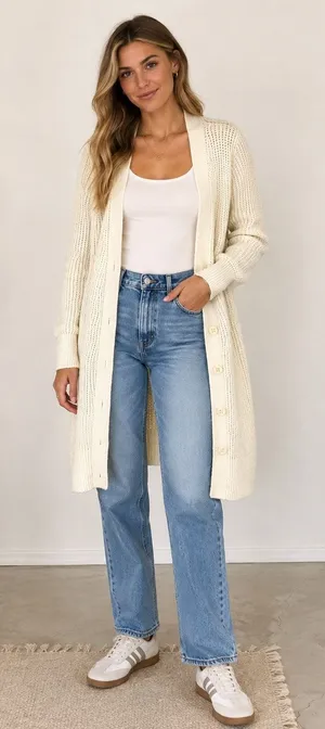 Cabi Cream Chunky Knit Cardigan Sweater Women S Duster Long Line Preppy Academia thumbnail 1