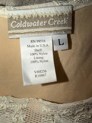 Coldwater Creek Lace Top Size L Cream Long Sleeve Floral Scallop Hem thumbnail 4