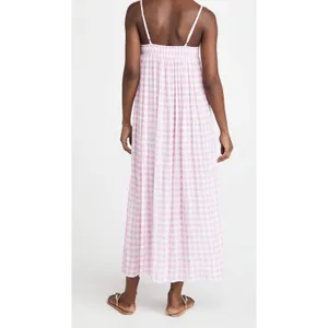 Playa Lucila Pink Check Gingham Empire Slit Maxi Slip Dress Picnic Preppy XS thumbnail 2