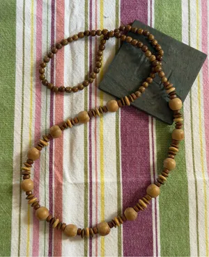 Natural Wood Bead Necklace - Warm Brown Casual Women’s Jewelry thumbnail 1