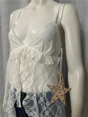 Madden Girl White Lace Ruffle Tie-Front Maxi Top Duster Small Boho Coquette thumbnail 3