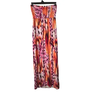 Apt. 9 Pink Orange Abstract Animal Print‎ Strapless Maxi Dress Tropical Medium thumbnail 3