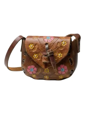 Vintage 70’s: OOAK Handpainted Hippie Flower ✌︎︎ Mini Handbag ✌︎︎ Saddle Leather thumbnail 12