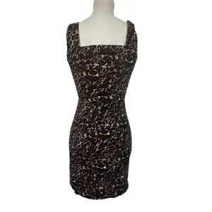 Leopard Print Mini Dress Womens XS Brown Black Square Neck Bodycon Stretch Y2K thumbnail 8