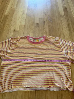 Big Bud Press Cropped Pink Yellow Striped Long Sleeve Thermal Sz XL thumbnail 4