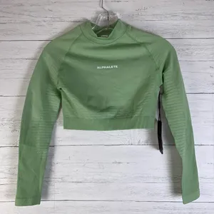 Alphalete Shirt Womens Small Green Cropped Long Sleeve Athletic Stretch Gym Top thumbnail 1