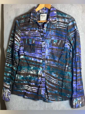 African Cowboy Vintage Abstract Striped Button-Up Shirt‎ Western cowboy size 12 thumbnail 2