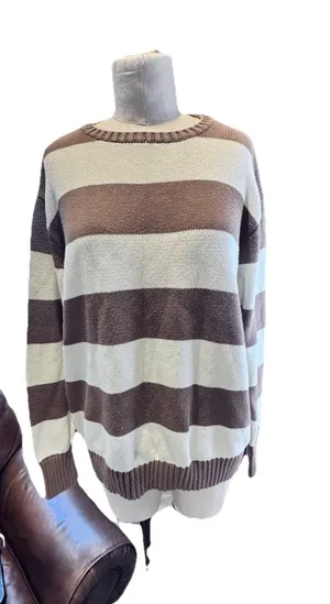 Brandy Melville Brianna Cotton Thick Stripe Sweater Navy Brown White One Size OS thumbnail 1