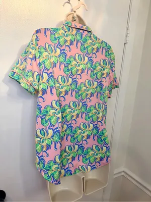 Lauren James LJ Size M Pink Tropical Floral Short Sleeve Pajama Top Sleep Shirt thumbnail 9