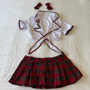 Red Plaid Pleated Mini Skirt Set 🍒 Y2K Schoolgirl Coquette Outfit – Size M (30” Waist) – Brand New thumbnail 1
