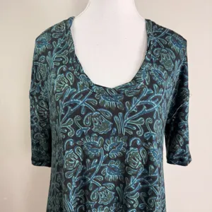 Natural Life Botanical Print Swing Dress Teal Black 3/4 Sleeve Small NWT thumbnail 4