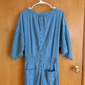 Free People Denim Jumpsuit Womens Small Blue Button Front Short Sleeve‎ Boho thumbnail 7