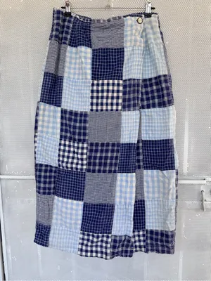 VTG y2k boho chic Blue Patchwork wrap Midi Skirt with Button Detail Size 14 thumbnail 4